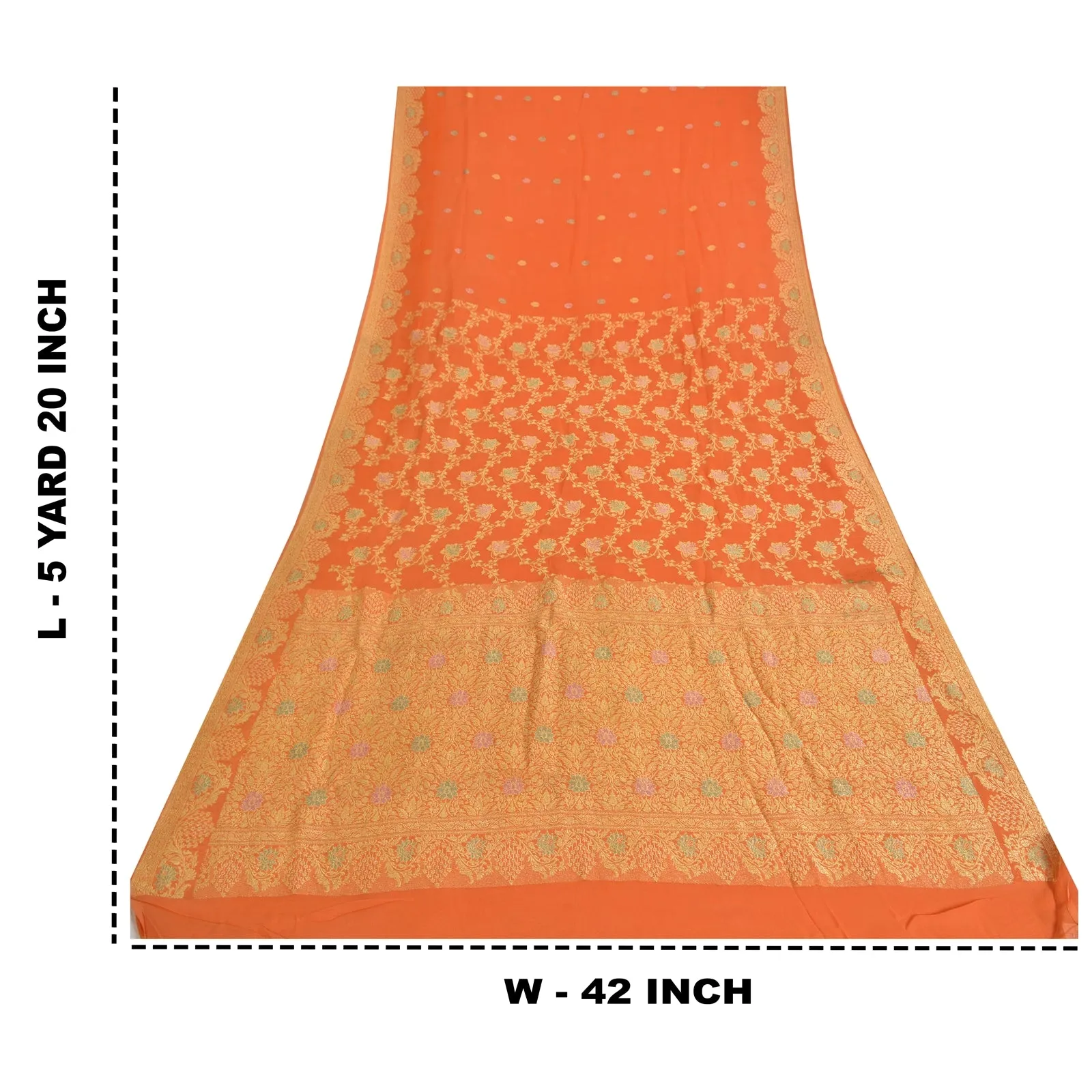 Sanskriti Vintage Orange Sarees Pure Georgette Silk Hand Woven Sari Craft Fabric