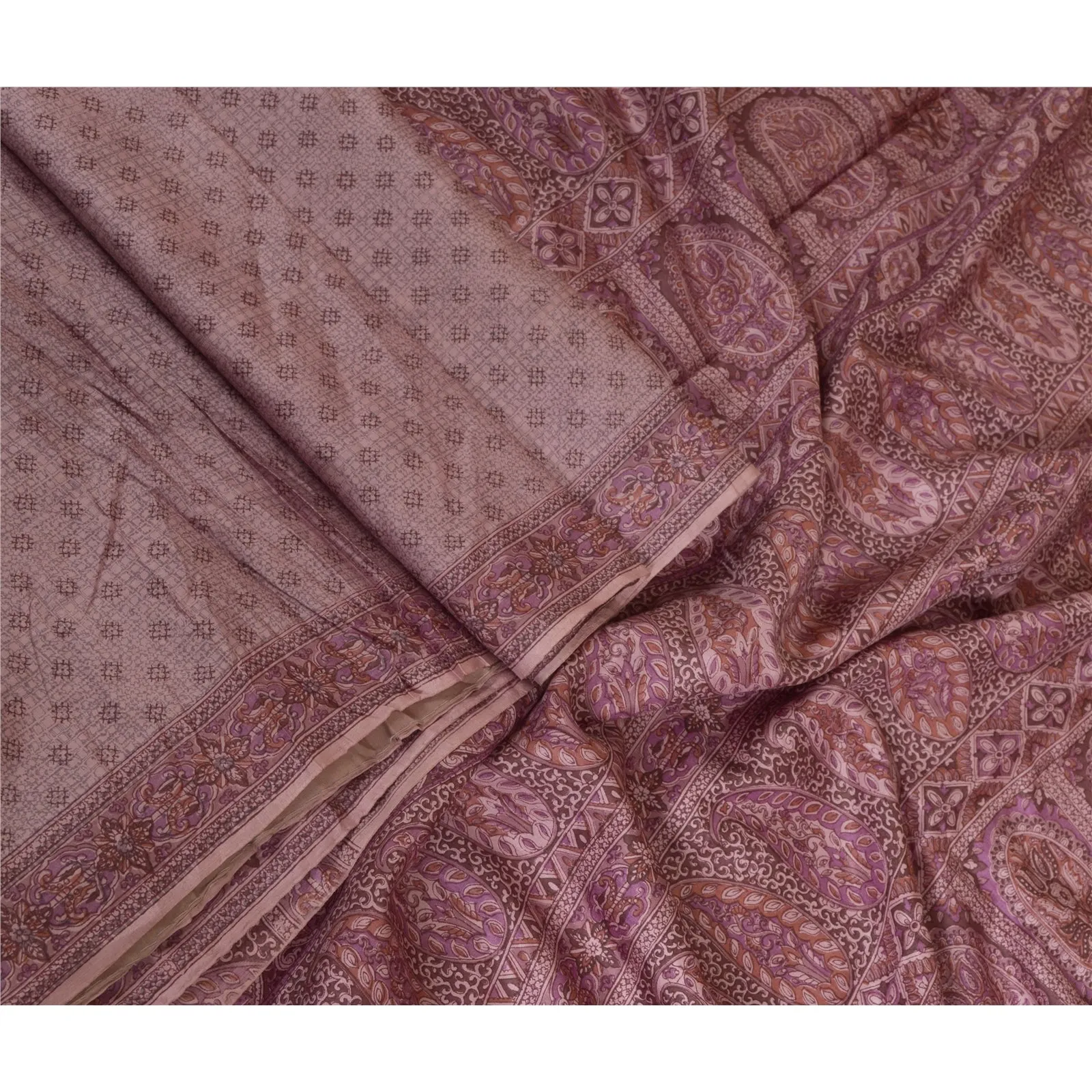 Sanskriti Vintage Pink Sarees 100% Pure Silk Printed Floral Sari Craft Fabric