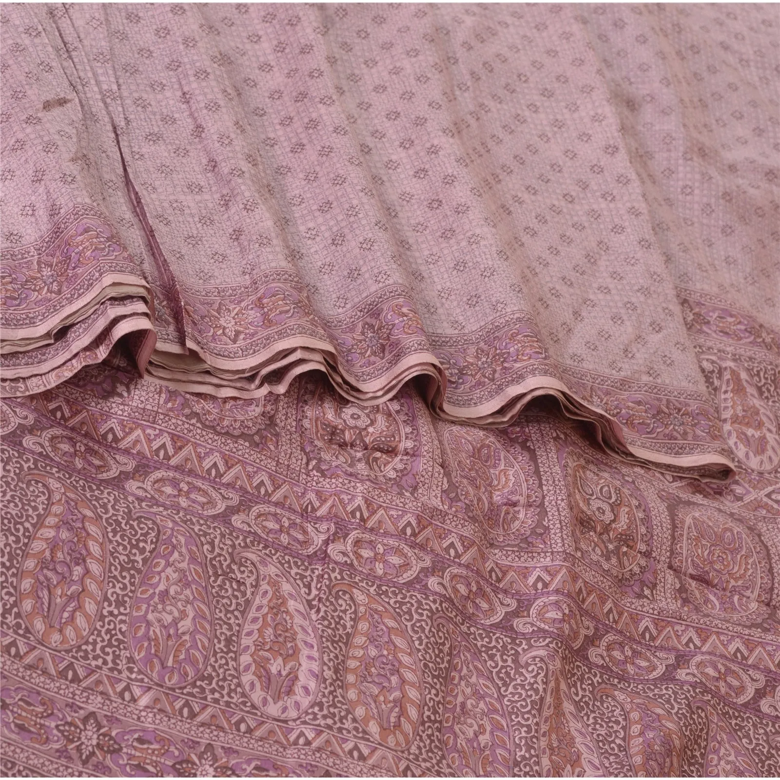 Sanskriti Vintage Pink Sarees 100% Pure Silk Printed Floral Sari Craft Fabric