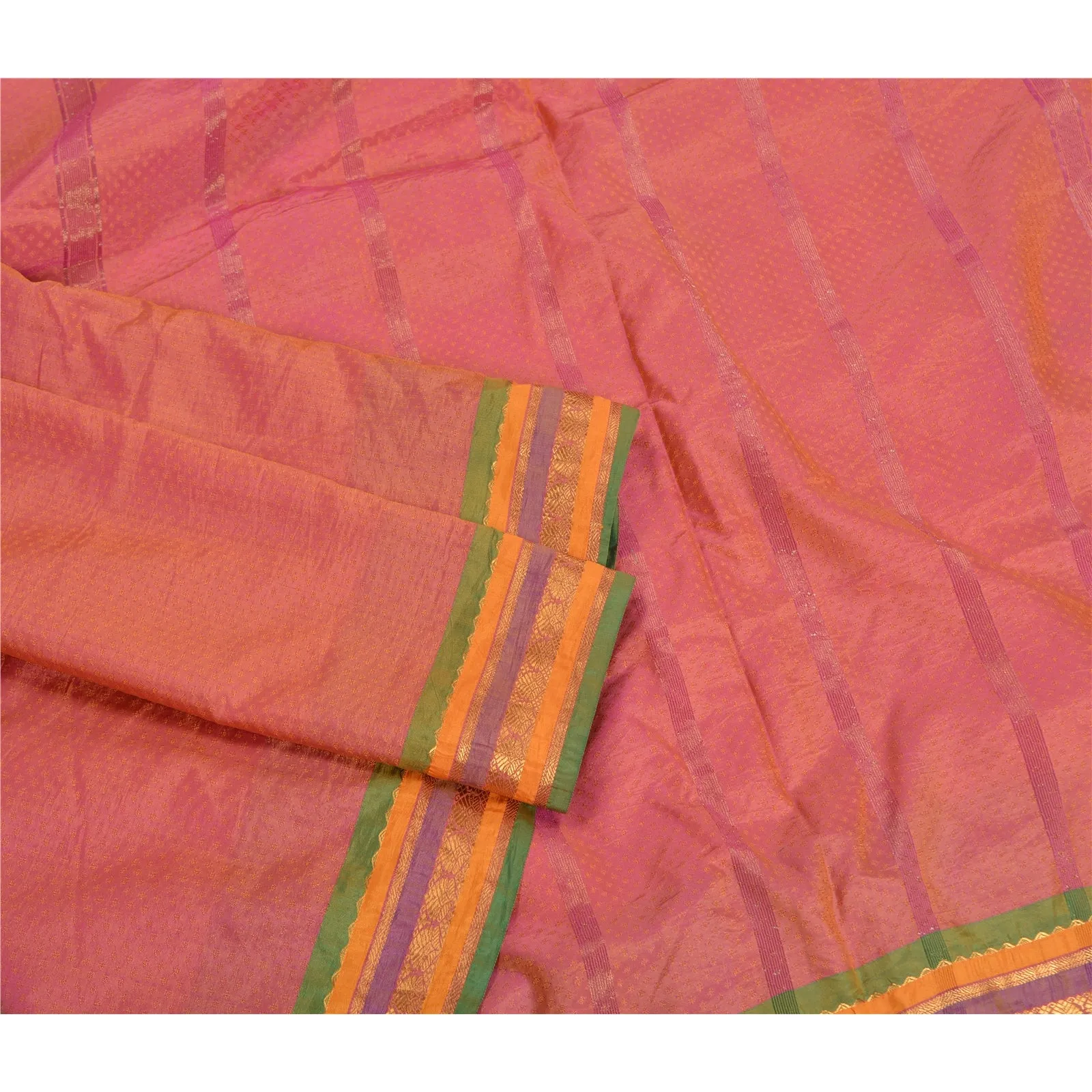 Sanskriti Vintage Pink Sarees Art Silk Woven Zari Premium Sari Craft 5 YD Fabric