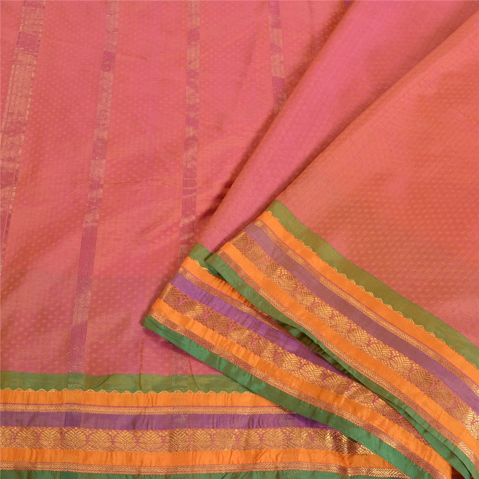 Sanskriti Vintage Pink Sarees Art Silk Woven Zari Premium Sari Craft 5 YD Fabric