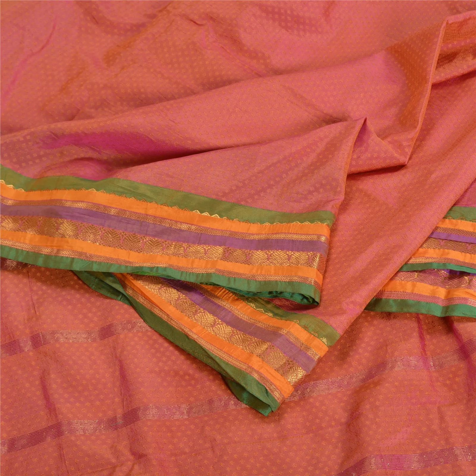 Sanskriti Vintage Pink Sarees Art Silk Woven Zari Premium Sari Craft 5 YD Fabric