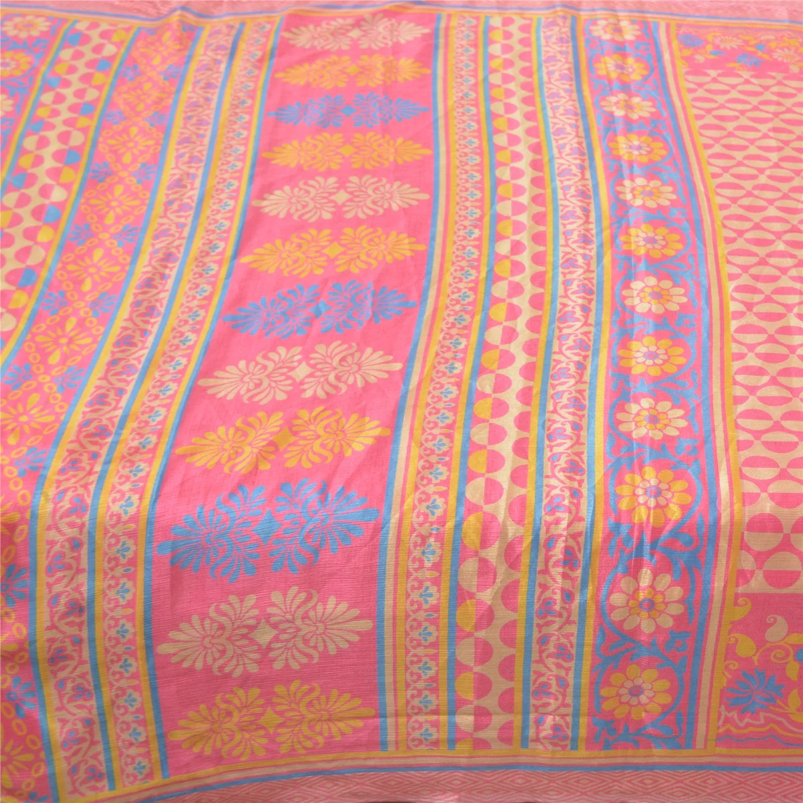 Sanskriti Vintage Pink Sarees Moss Crepe Floral Printed Craft Fabric Sari