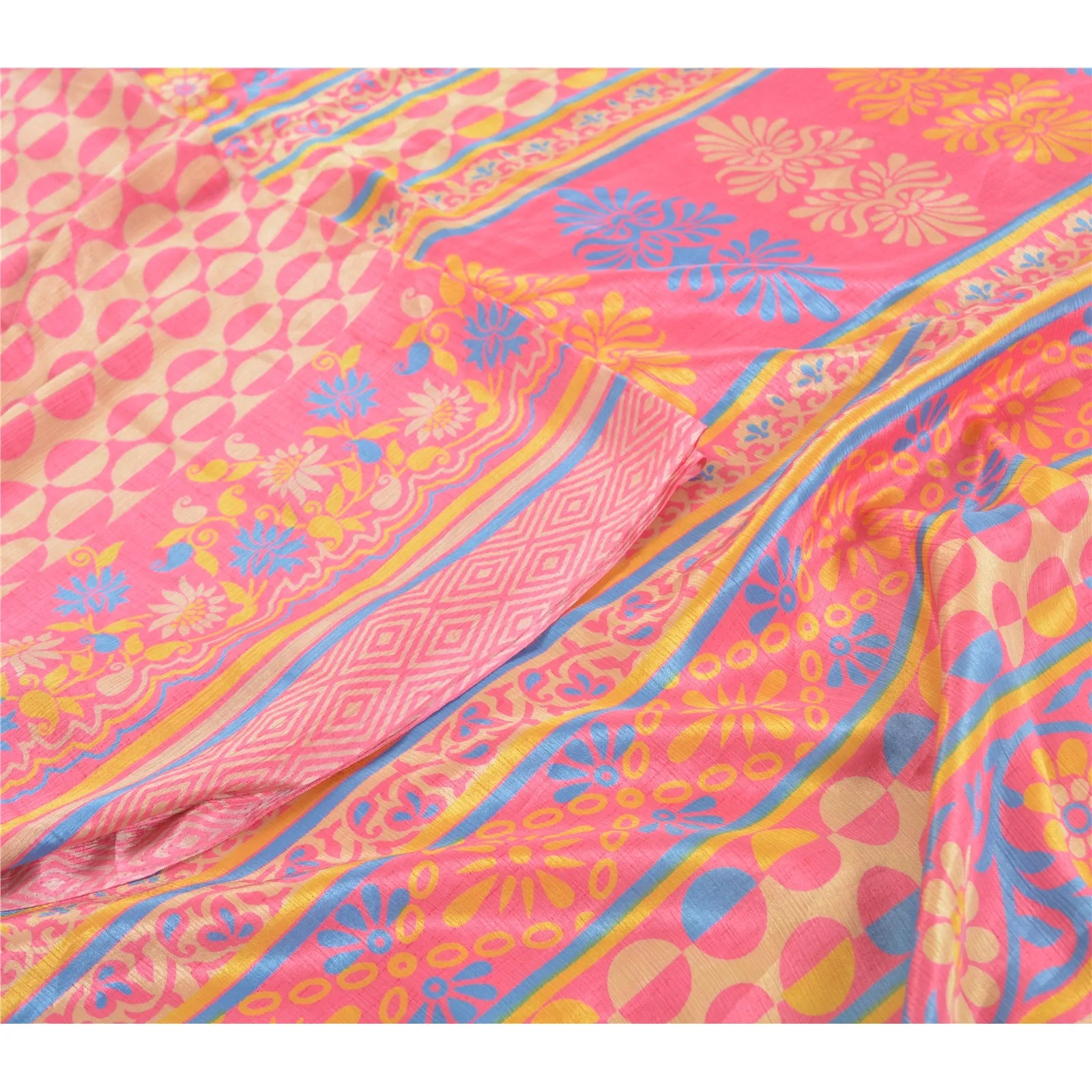 Sanskriti Vintage Pink Sarees Moss Crepe Floral Printed Craft Fabric Sari