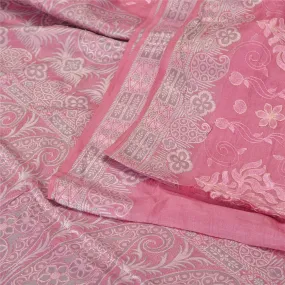 Sanskriti Vintage Pink Sarees Pure Silk Embroidered Woven Premium Sari Fabric