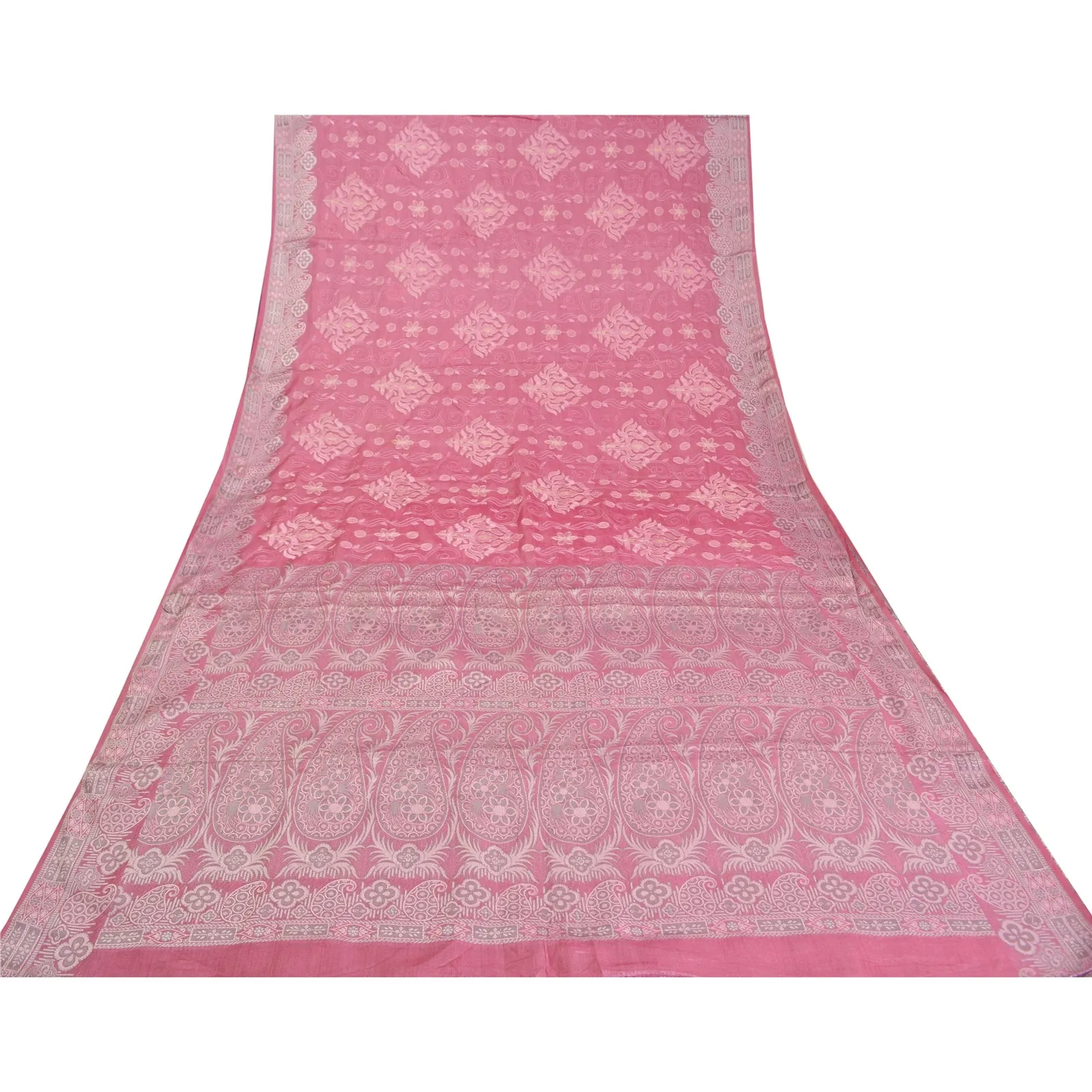 Sanskriti Vintage Pink Sarees Pure Silk Embroidered Woven Premium Sari Fabric