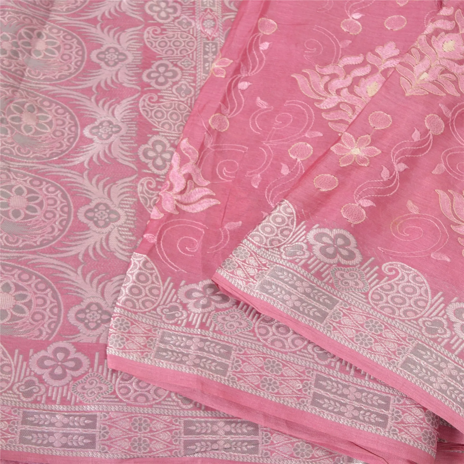 Sanskriti Vintage Pink Sarees Pure Silk Embroidered Woven Premium Sari Fabric