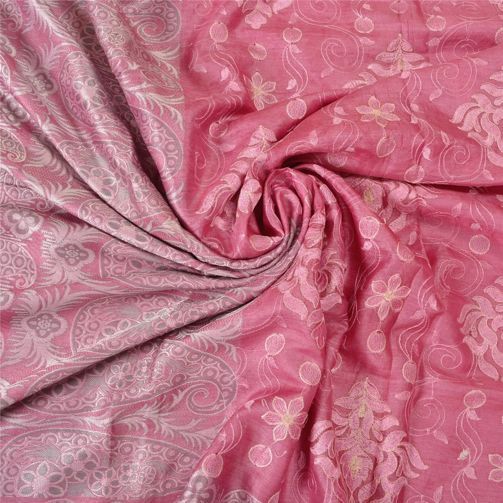 Sanskriti Vintage Pink Sarees Pure Silk Embroidered Woven Premium Sari Fabric