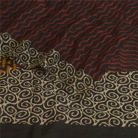 Sanskriti Vintage Sarees Black/Red Pure Georgette Printed Sari 5yd Craft Fabric