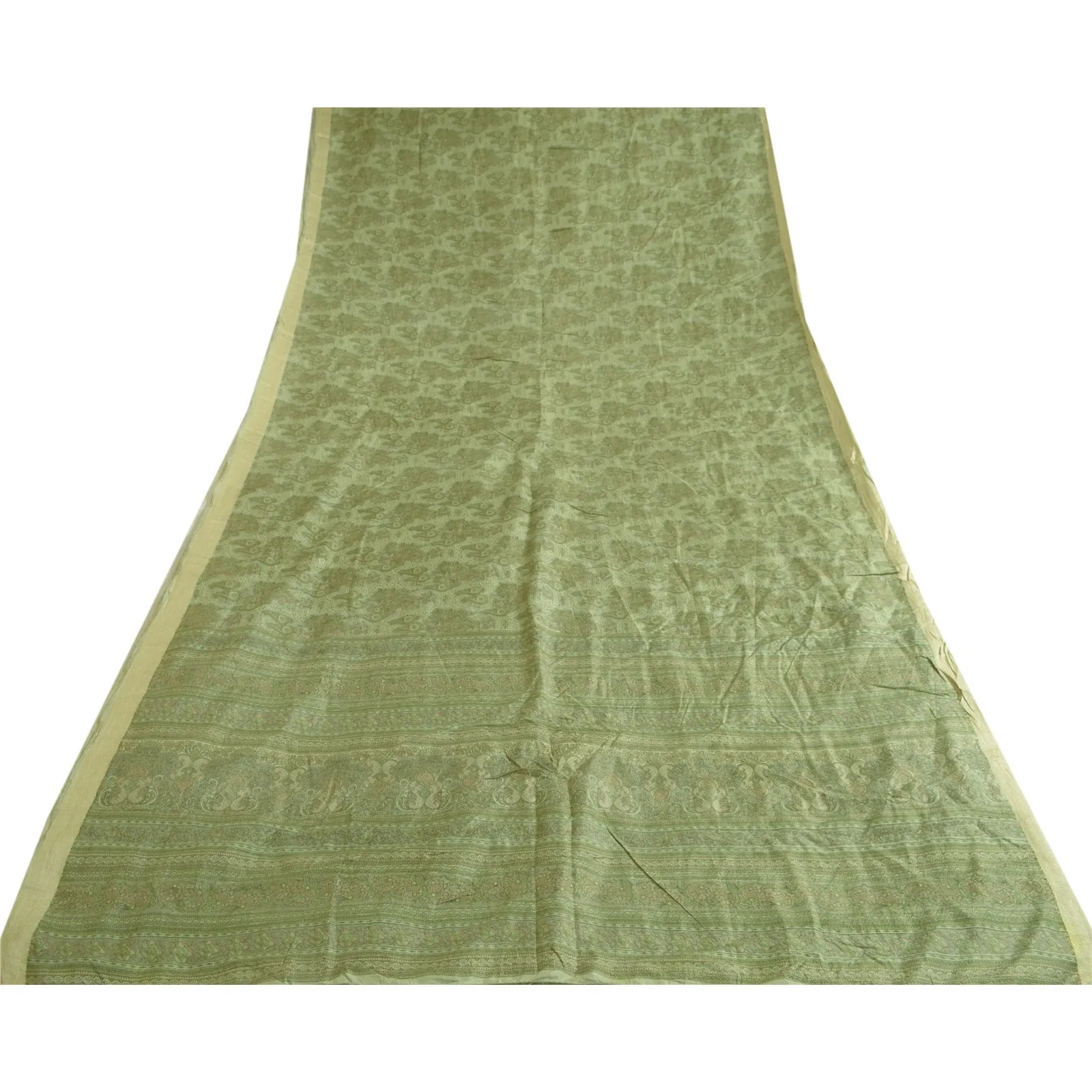 Sanskriti Vintage Sarees Green 100% Pure Silk Sari Printed 5yd Soft Craft Fabric