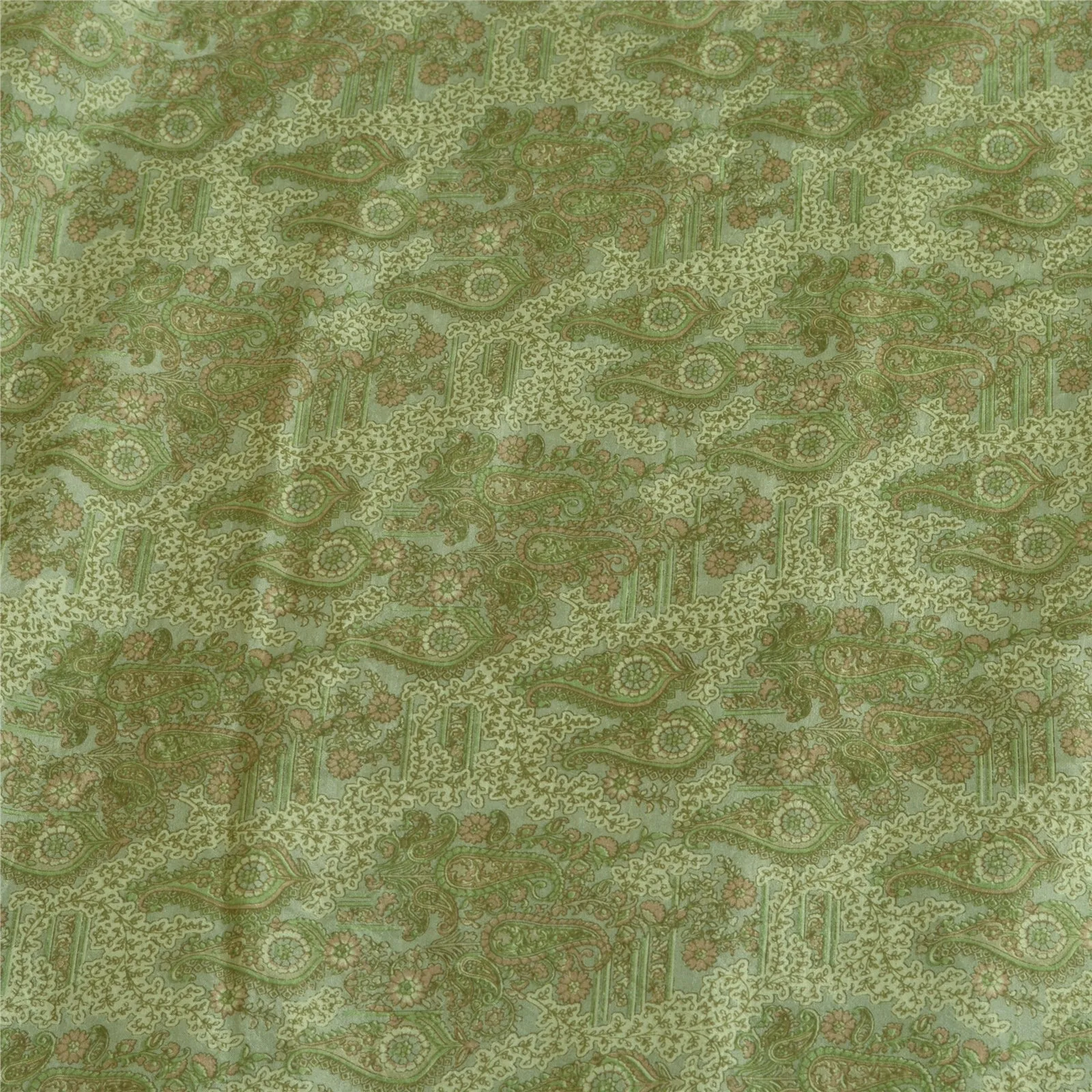 Sanskriti Vintage Sarees Green 100% Pure Silk Sari Printed 5yd Soft Craft Fabric