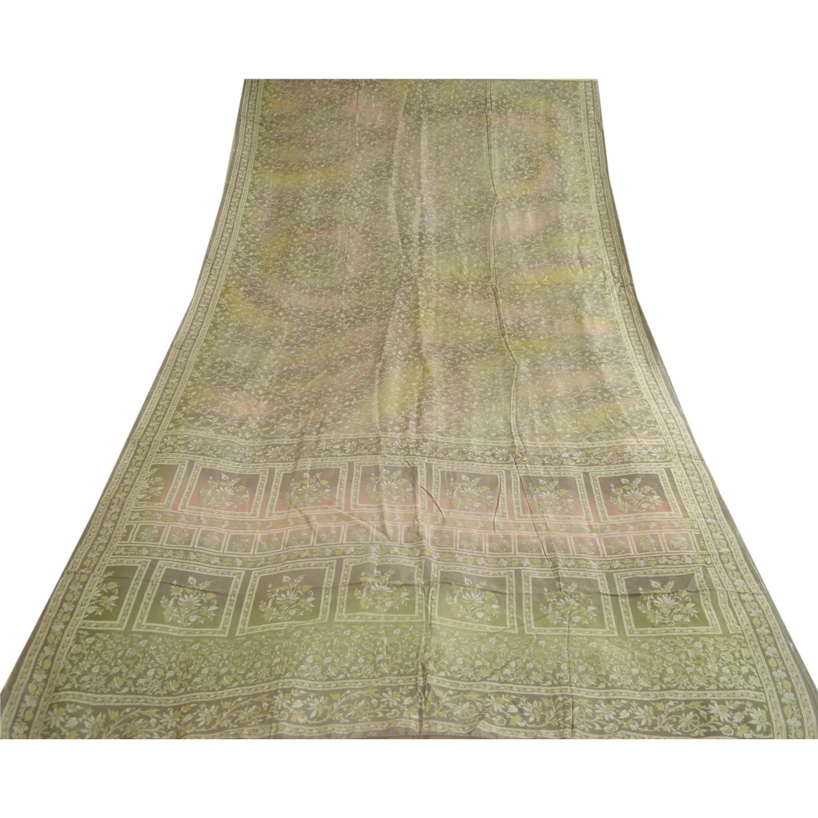 Sanskriti Vintage Sarees Multi 100% Pure Silk Printed Sari 5yd Soft Craft Fabric