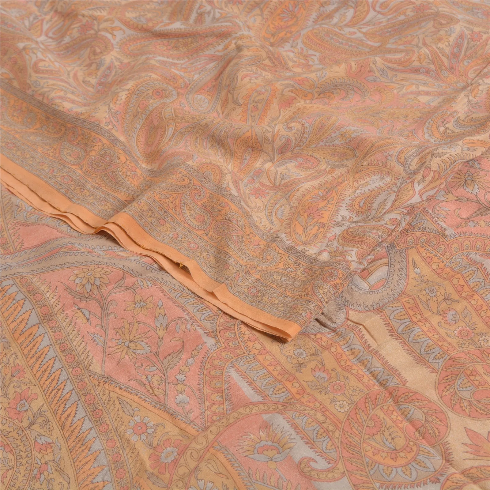 Sanskriti Vintage Sarees Multi Indian 100% Pure Crepe Silk Printed Sari Fabric