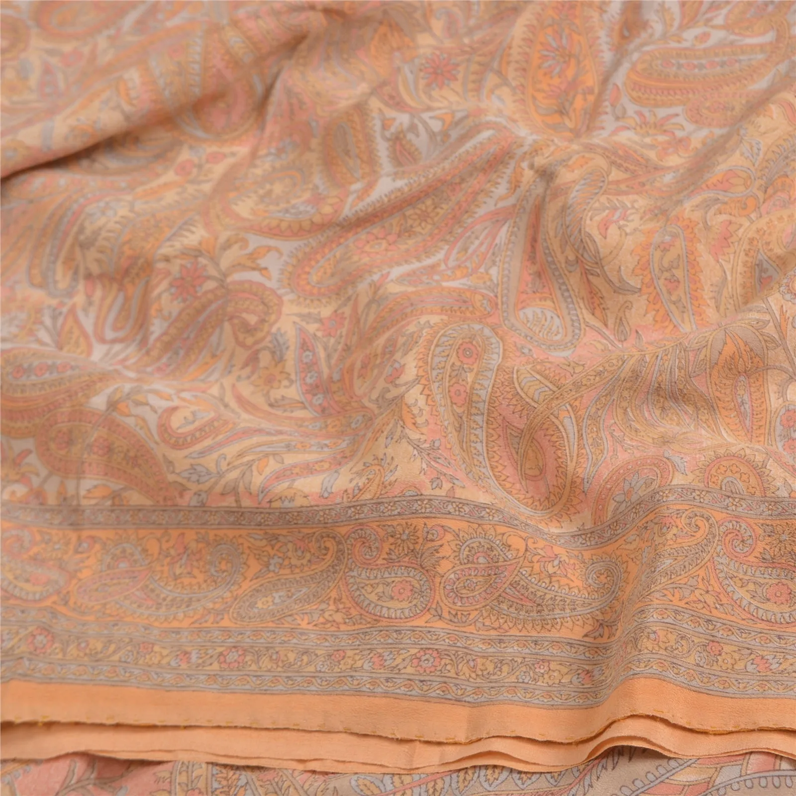 Sanskriti Vintage Sarees Multi Indian 100% Pure Crepe Silk Printed Sari Fabric