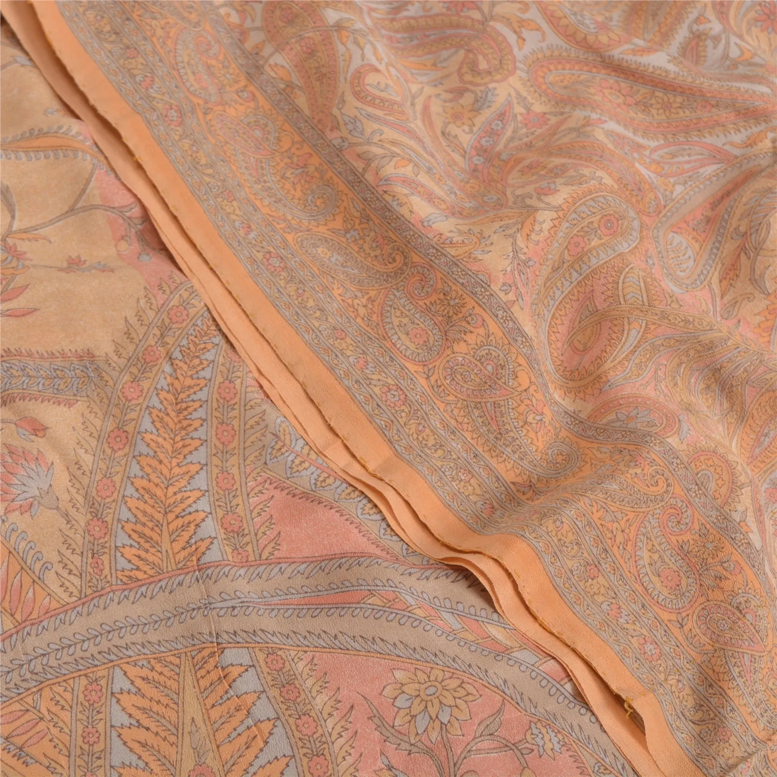 Sanskriti Vintage Sarees Multi Indian 100% Pure Crepe Silk Printed Sari Fabric