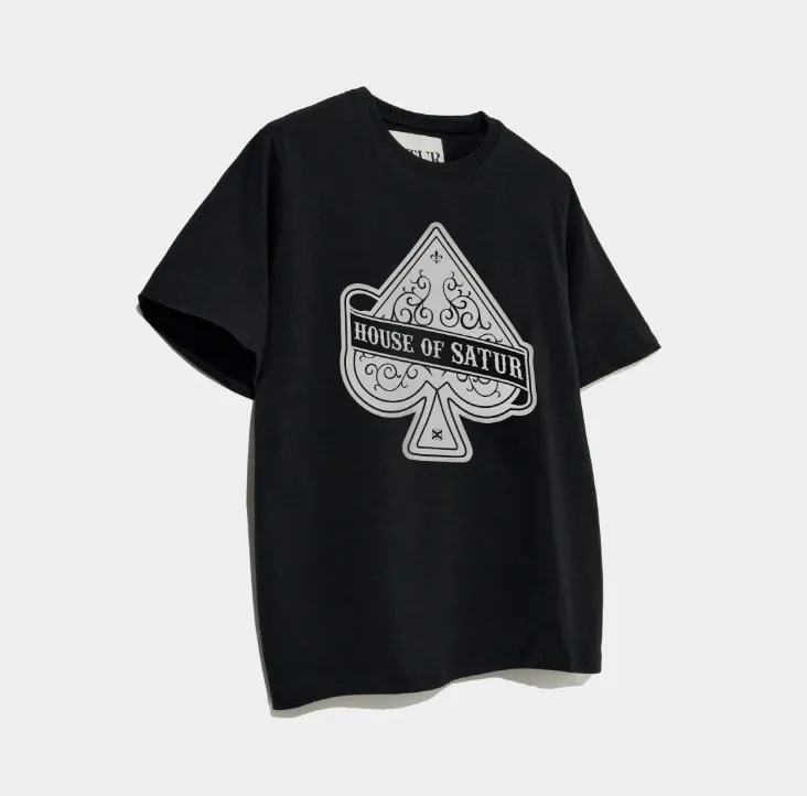 SATUR  |Unisex U-Neck Cotton Oversized Logo T-Shirts