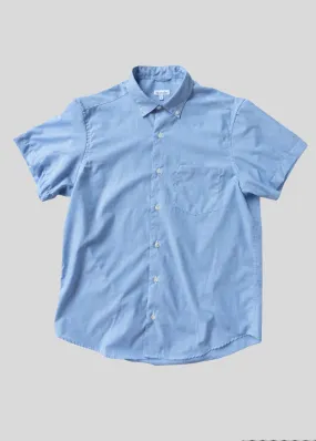 Short Sleeve Single Needle Shirt, Light Blue end on end