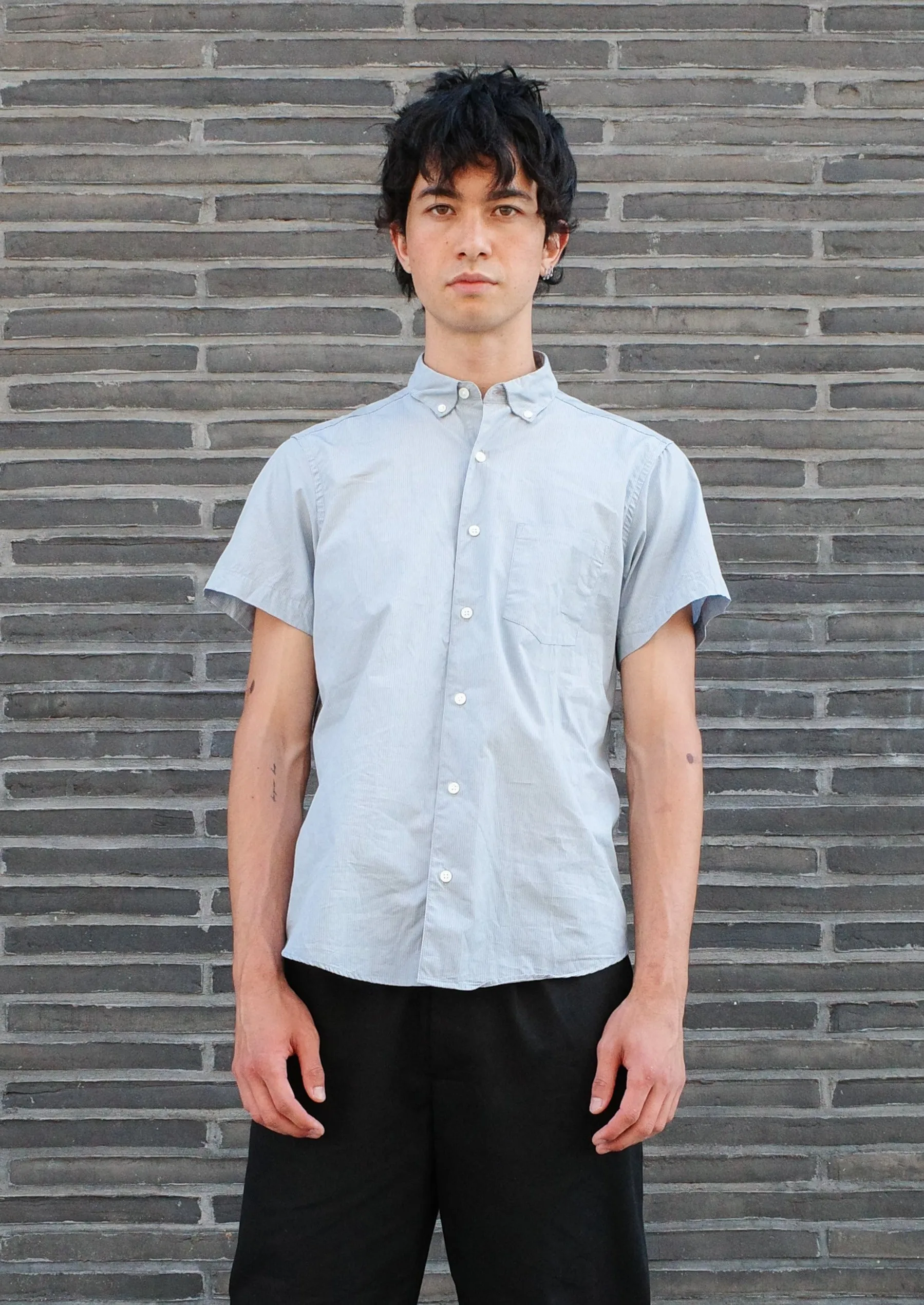 Short Sleeve Single Needle Shirt, Nardo Grey Stripe