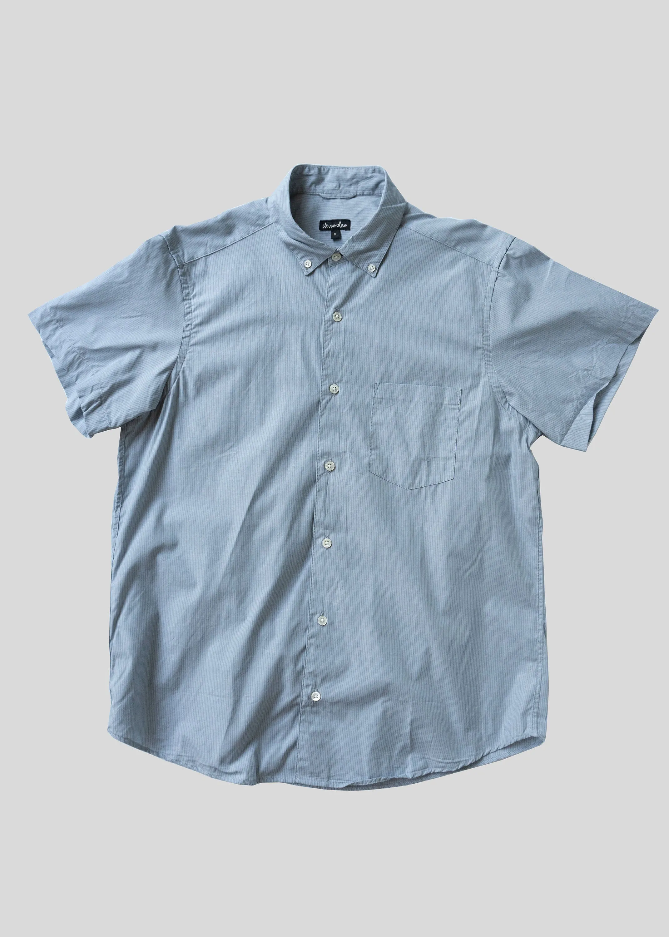 Short Sleeve Single Needle Shirt, Nardo Grey Stripe