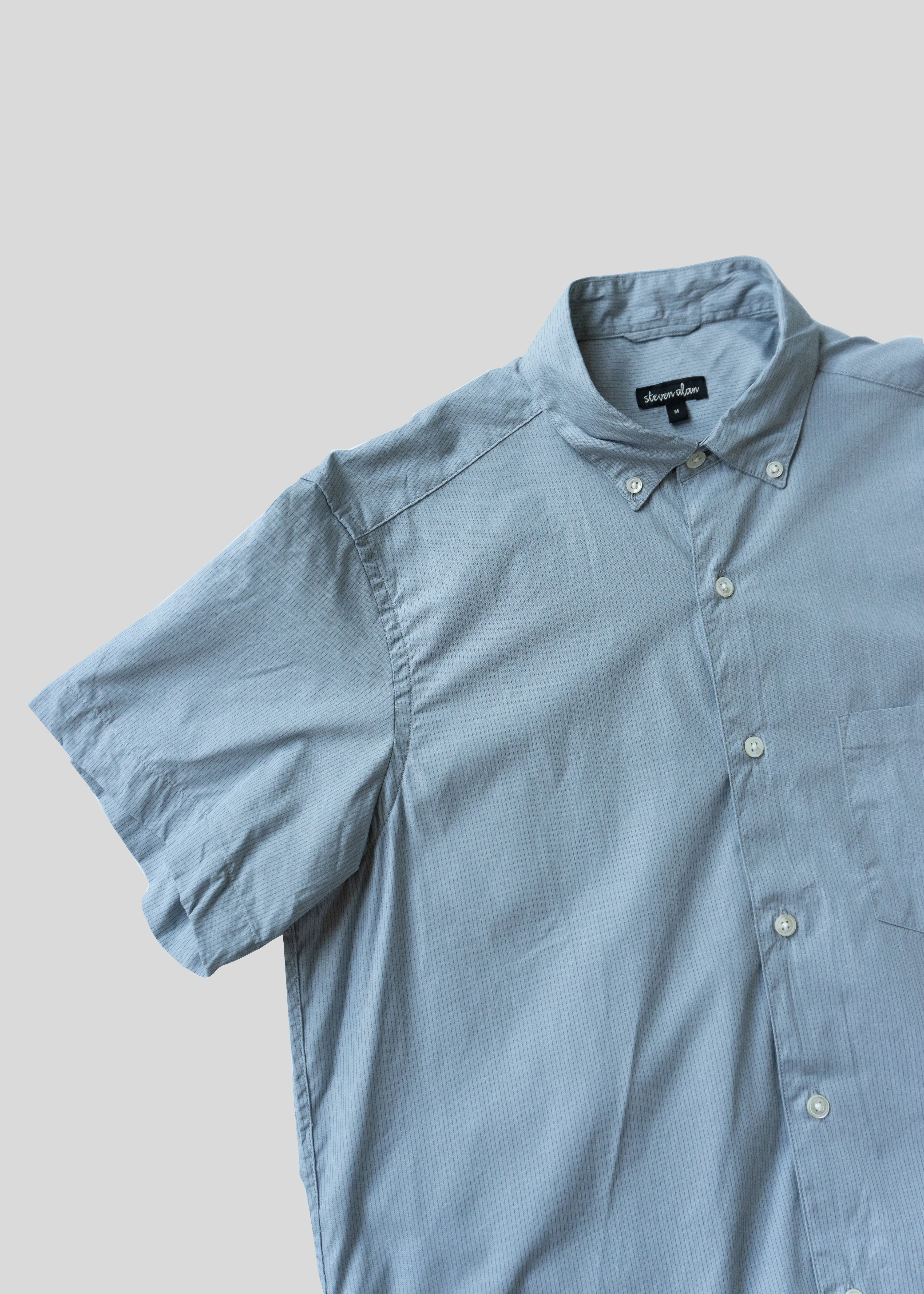 Short Sleeve Single Needle Shirt, Nardo Grey Stripe