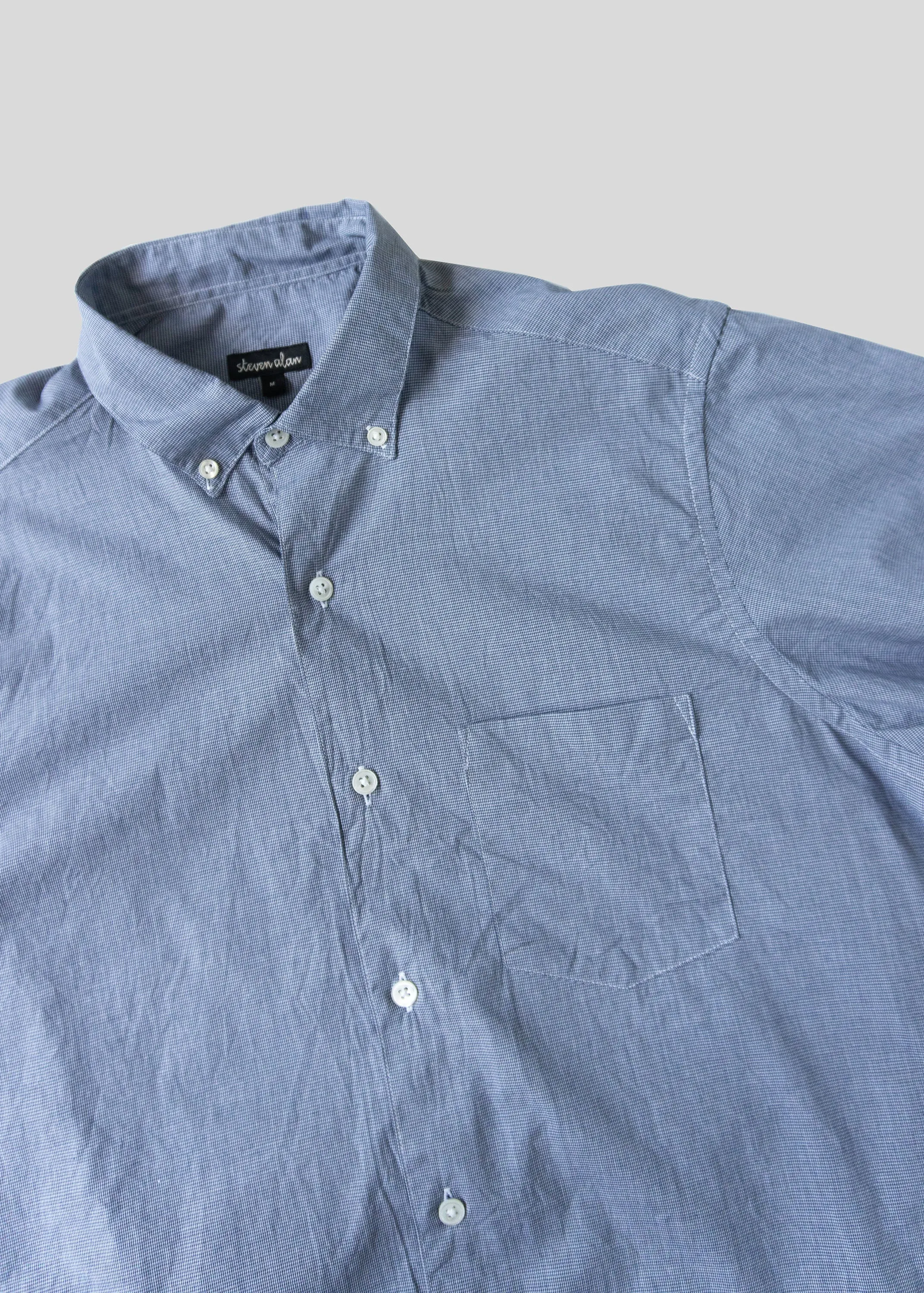 Short Sleeve Single Needle Shirt, Navy Houndstooth