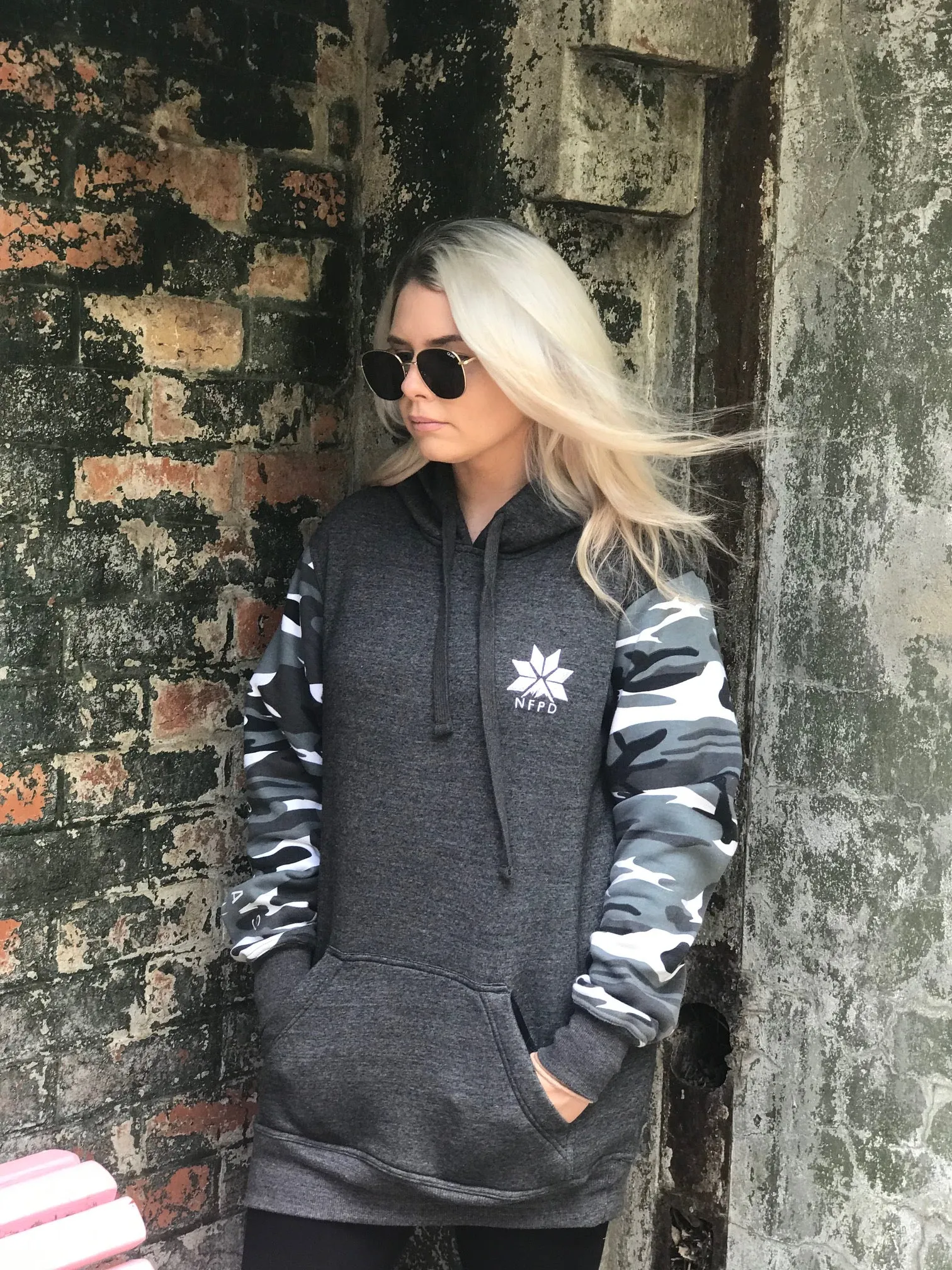 Ski/Snowboard Grey/With Snow Camo Sleeves Tall Snow Hoodie - Unisex