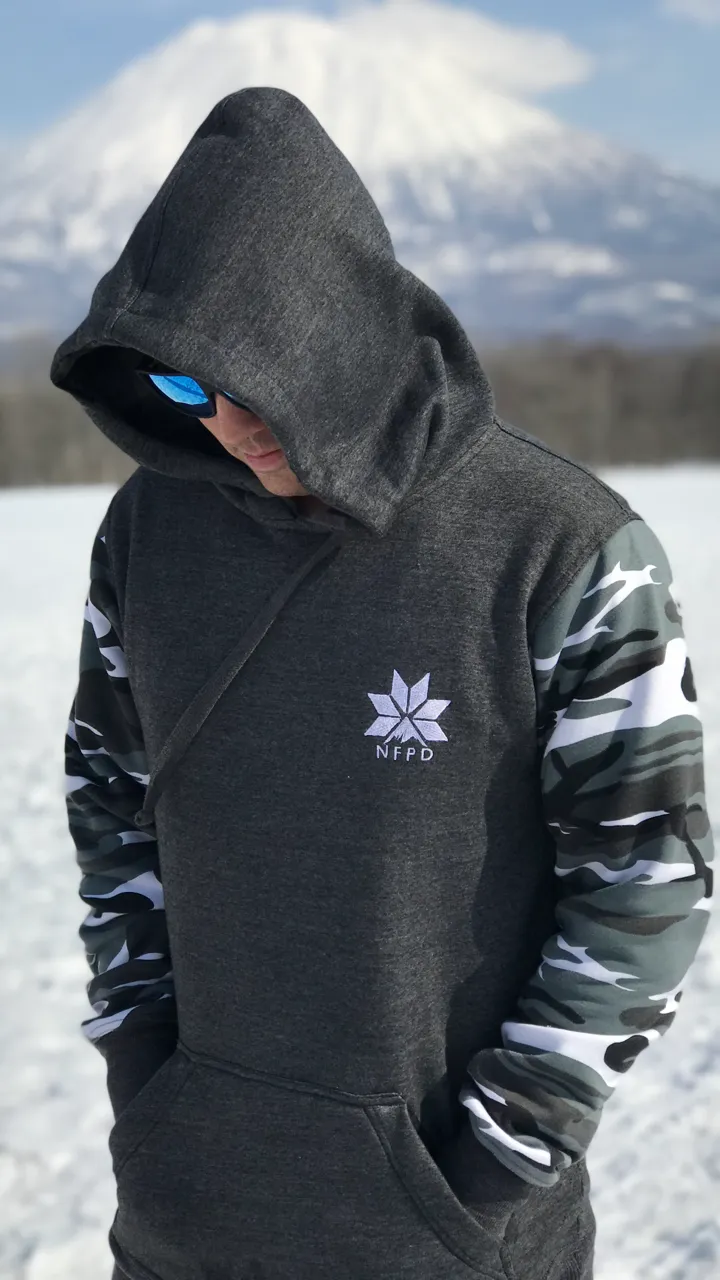 Ski/Snowboard Grey/With Snow Camo Sleeves Tall Snow Hoodie - Unisex