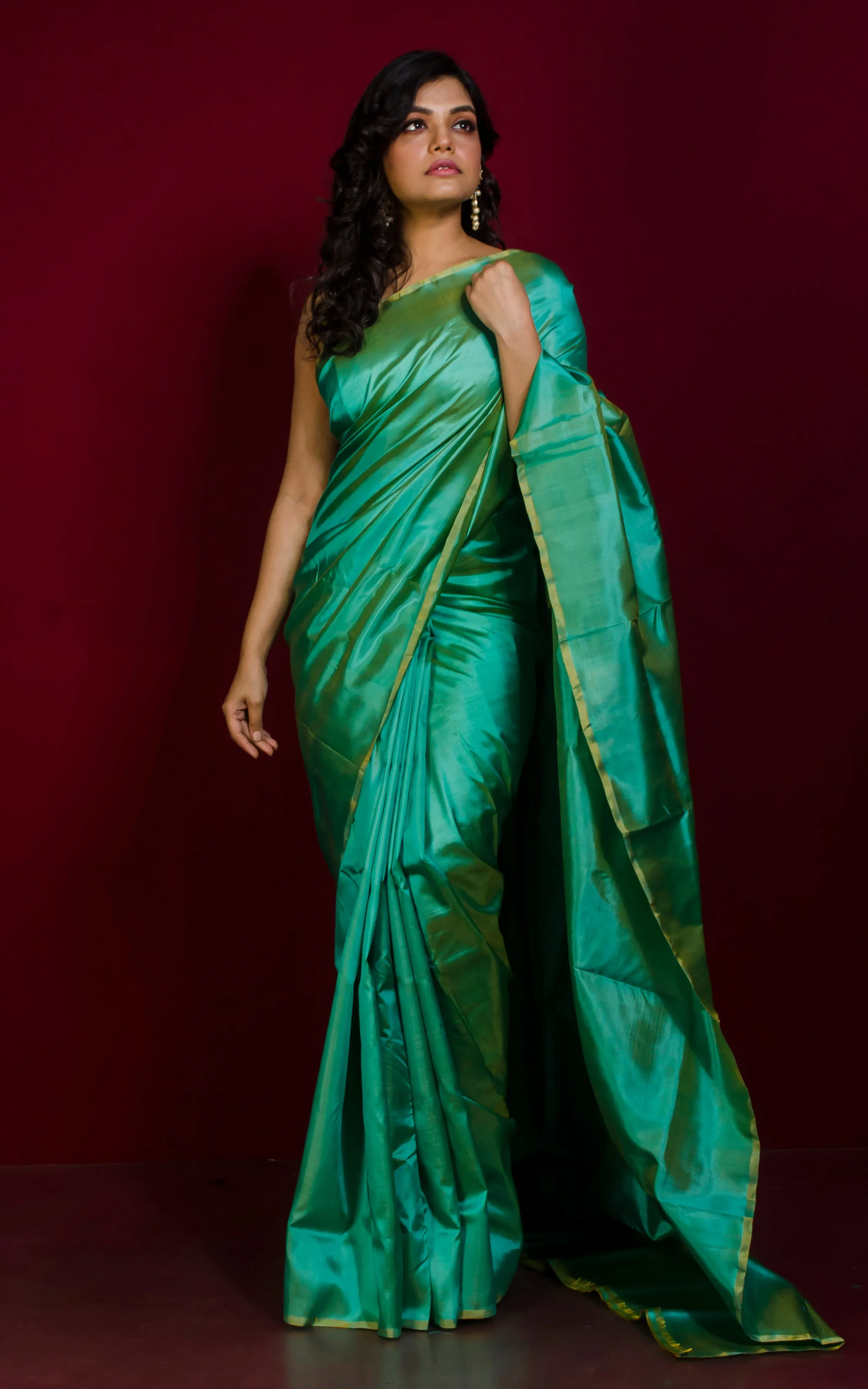 Soft Bishnupuri Dual Tone Katan Silk Saree in Sea Green