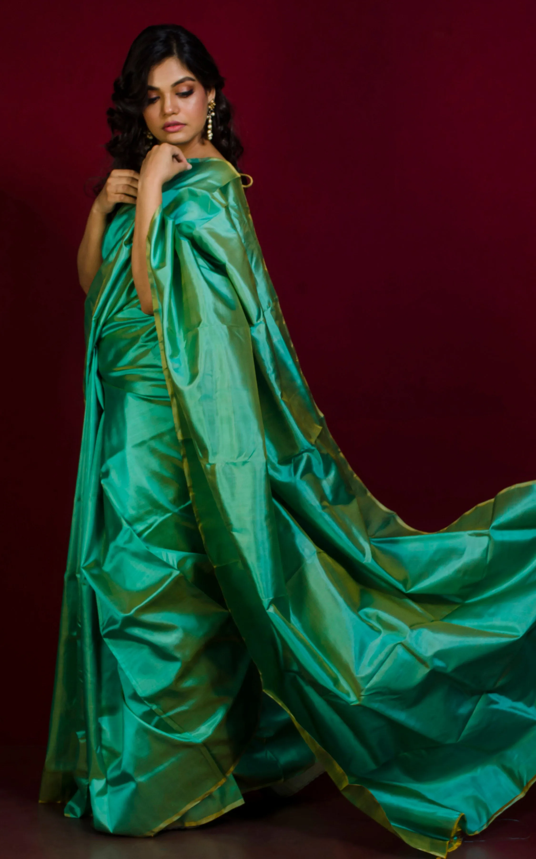 Soft Bishnupuri Dual Tone Katan Silk Saree in Sea Green