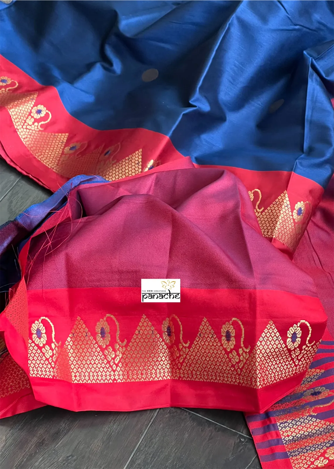 Soft Silk Banaras Saree - Navy blue Red