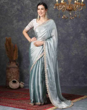 Steel Grey Chiffon Plain Jimmy Choo Saree