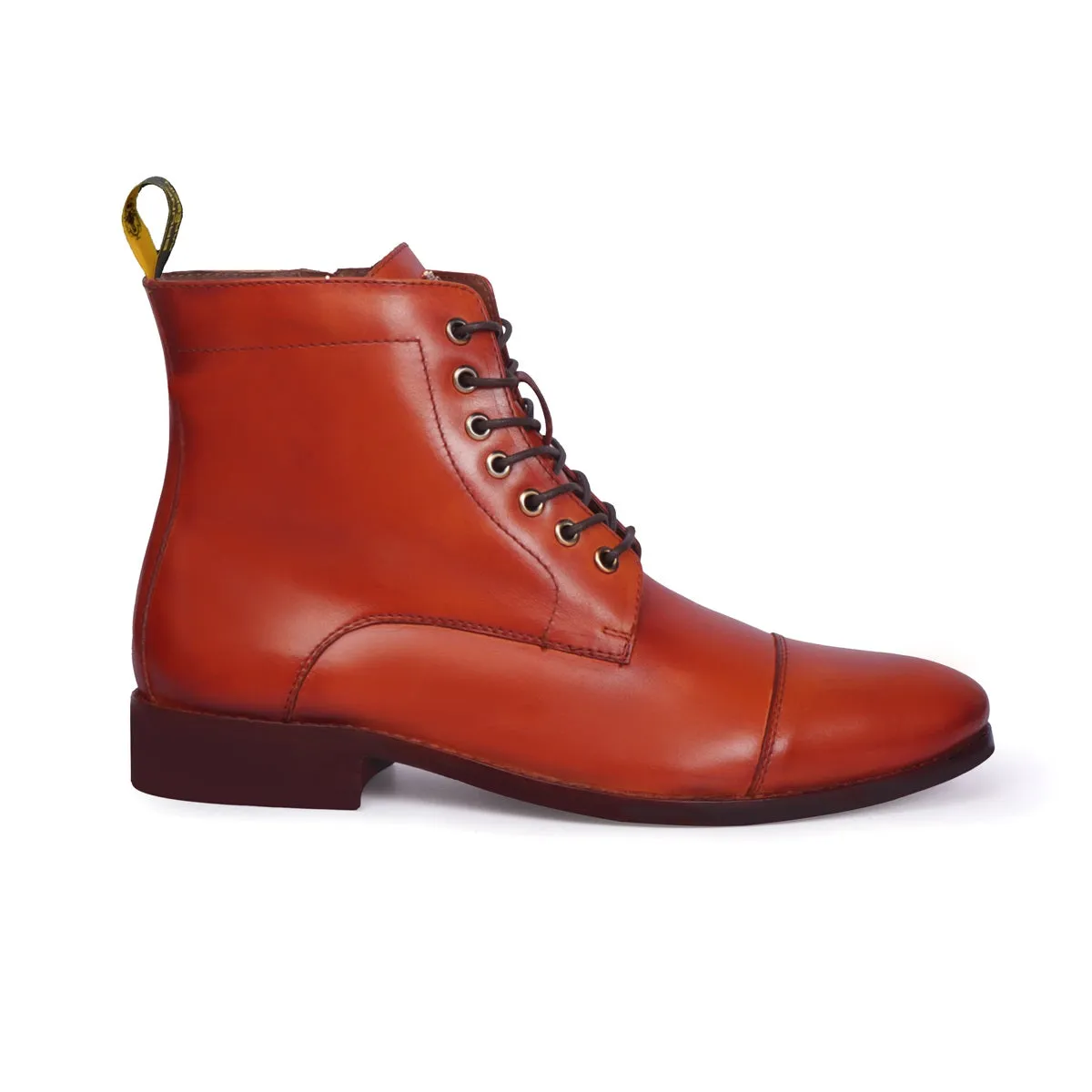 Stitched Cap Toe Tan Leather Boot with Lace-Up Zip Closure by Brune & Bareskin