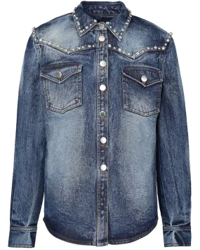 Stone Washed Embellished Denim Shirt