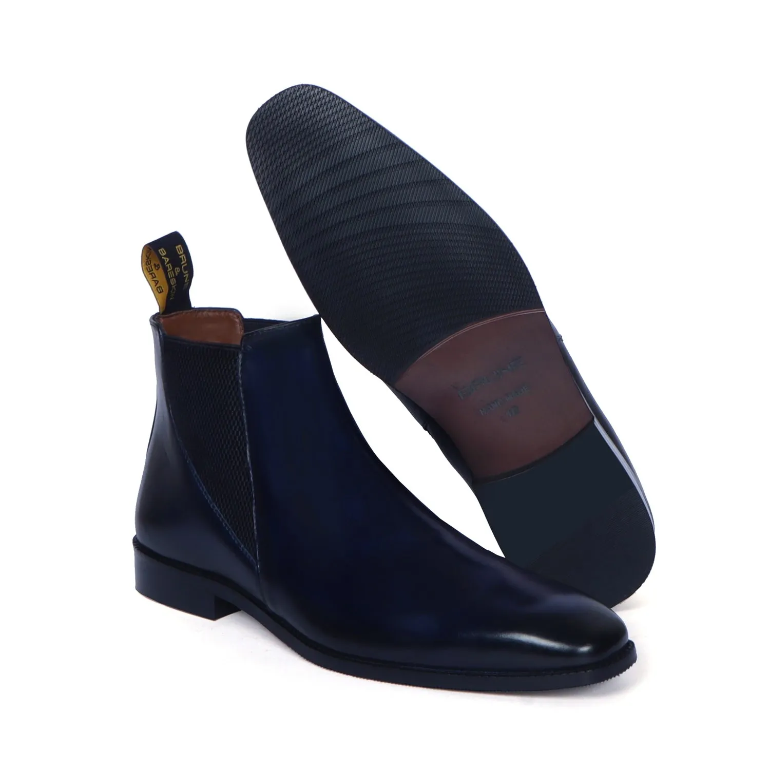 Stylish Sharp Elastic Blue Leather Chelsea Boot for Men By Brune & Bareskin