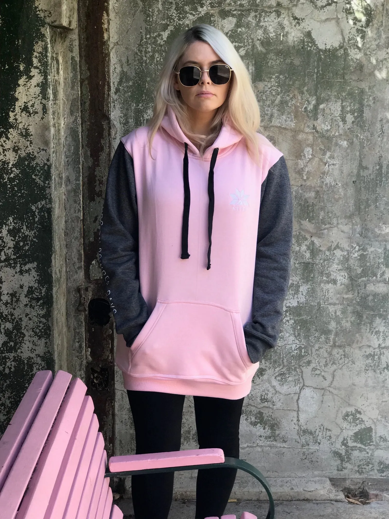 Tall Hoodie Baby Pink & Black - Unisex