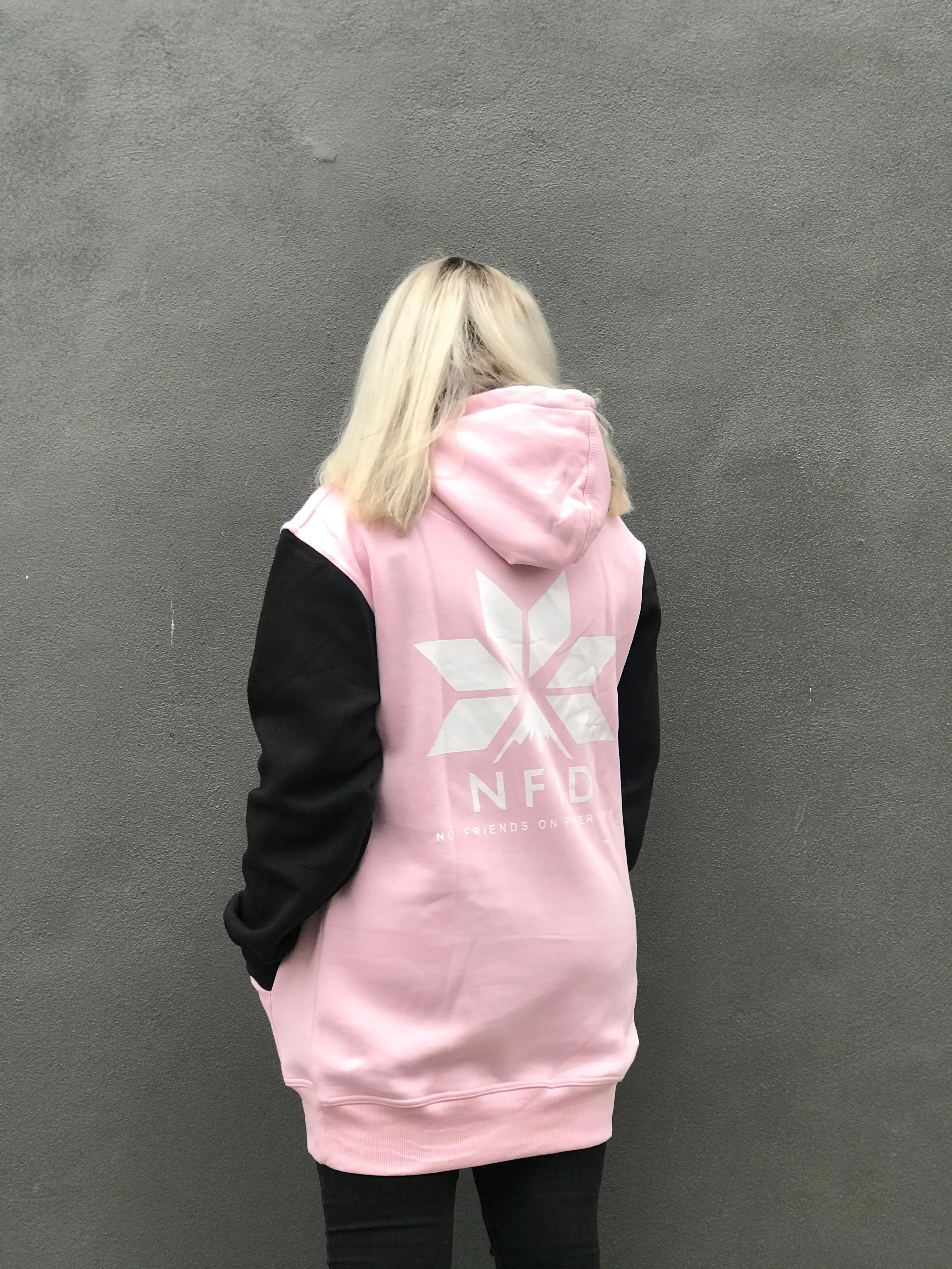 Tall Hoodie Baby Pink & Black - Unisex