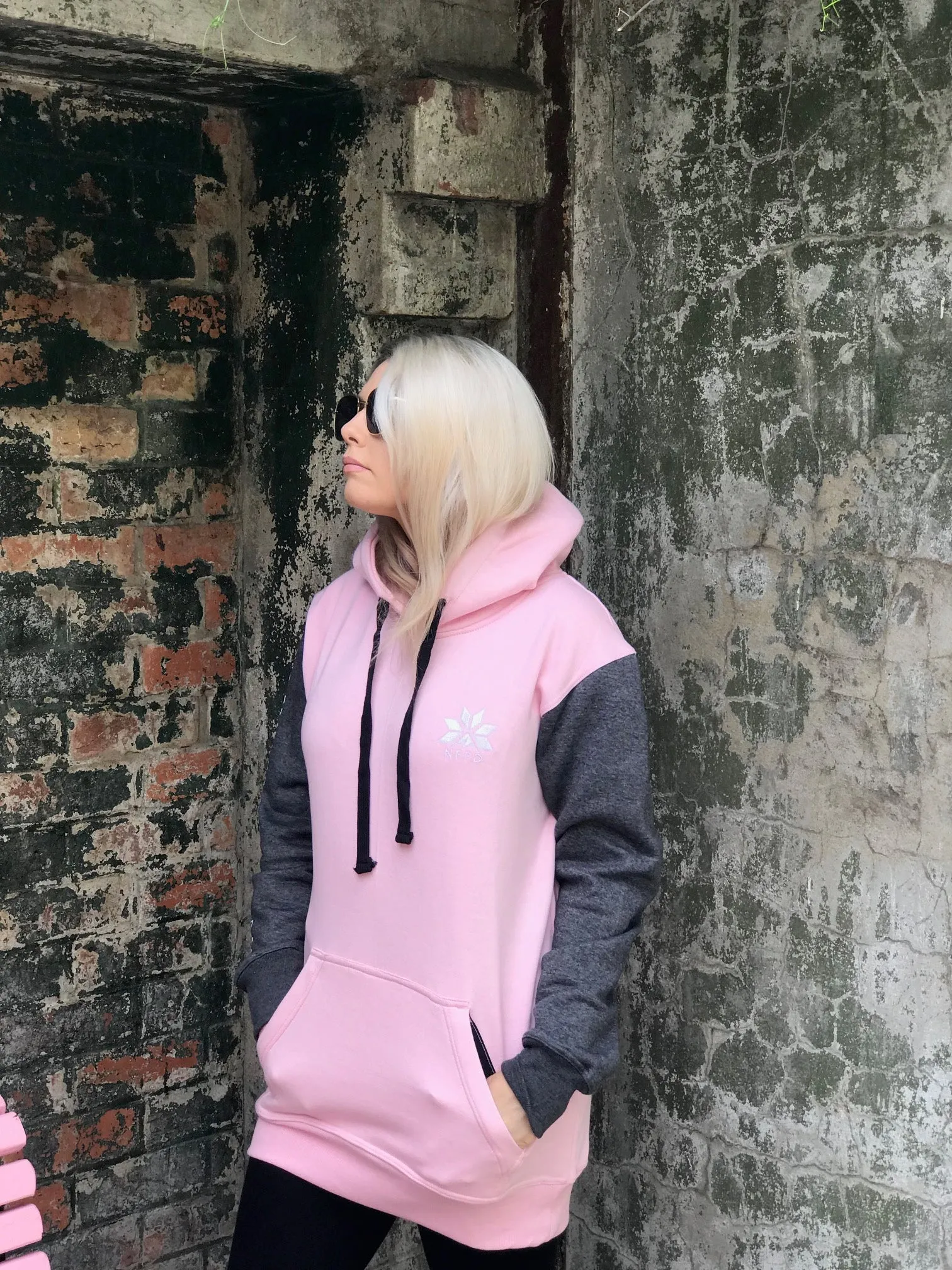 Tall Hoodie Baby Pink & Black - Unisex