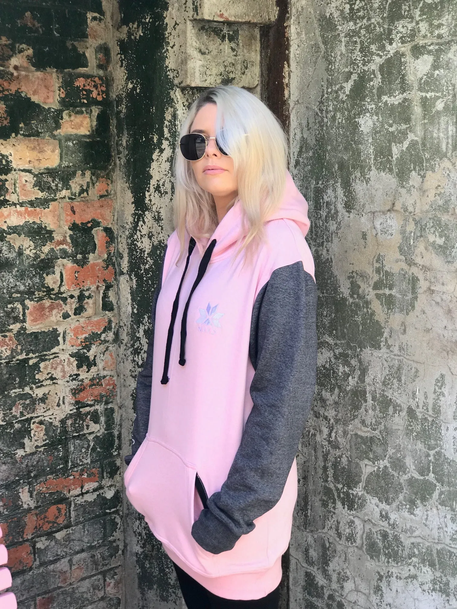 Tall Hoodie Baby Pink & Black - Unisex