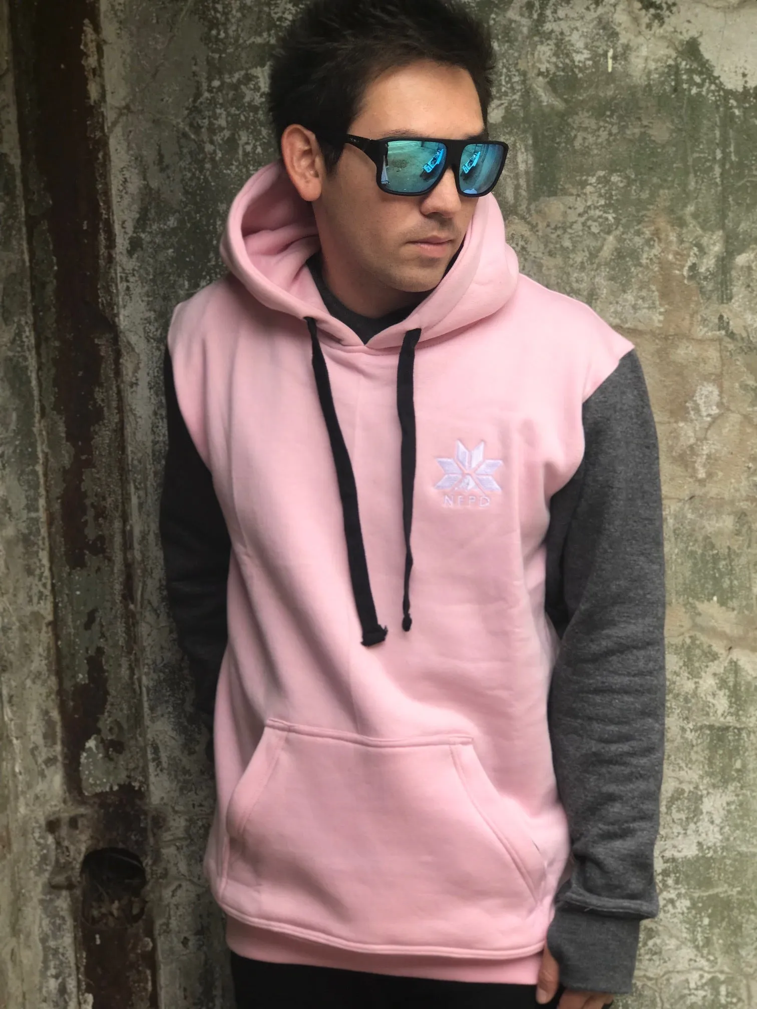 Tall Hoodie Baby Pink & Black - Unisex