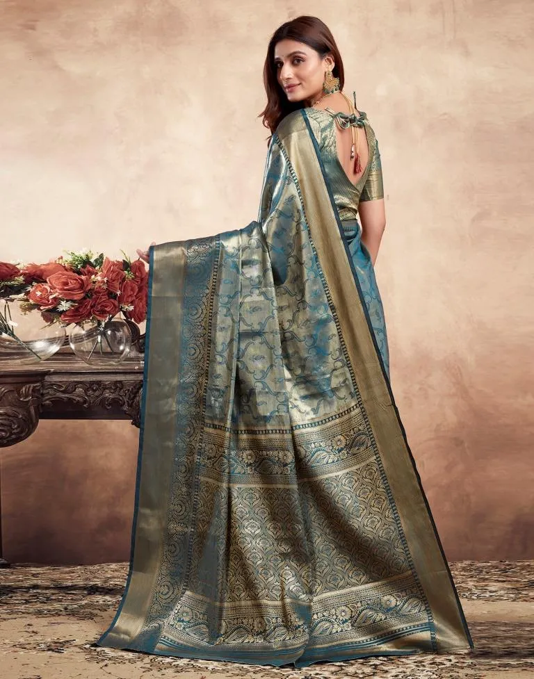 Teal Blue Silk Banarasi Sarees