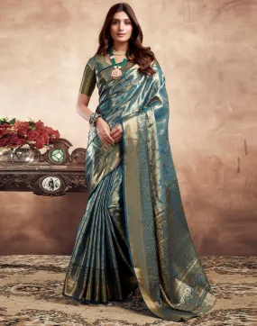 Teal Blue Silk Banarasi Sarees