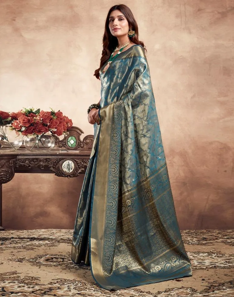 Teal Blue Silk Banarasi Sarees