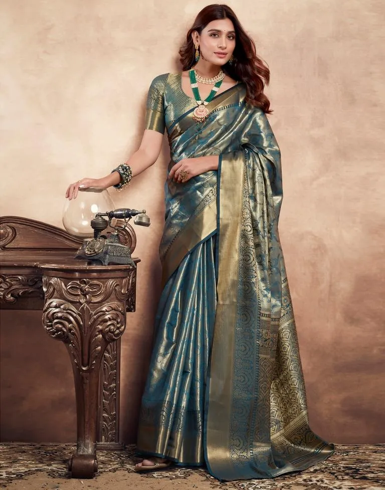 Teal Blue Silk Banarasi Sarees