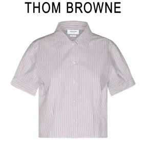 THOM BROWNE  |Stripes Cotton Short Sleeves Shirts & Blouses