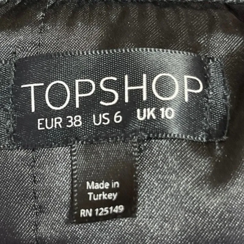 Topshop Black Zipper Long Sleeve Ribbed Cuff Hem Puffer Bomber Jacket Coat Sz 6