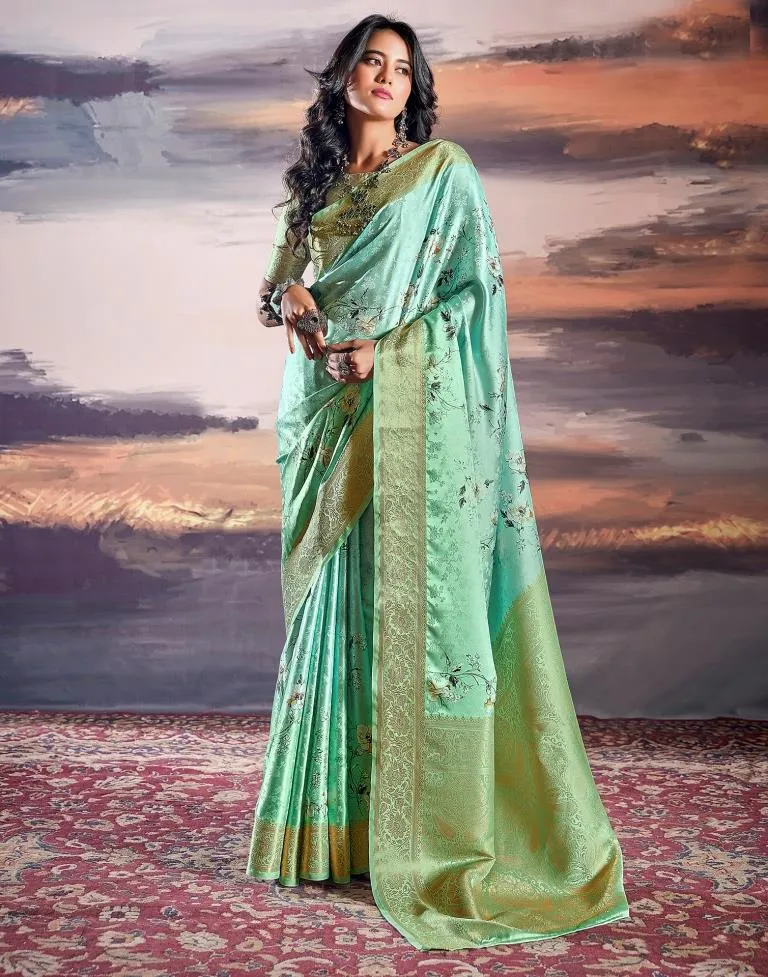 Turquoise Silk Woven Sarees