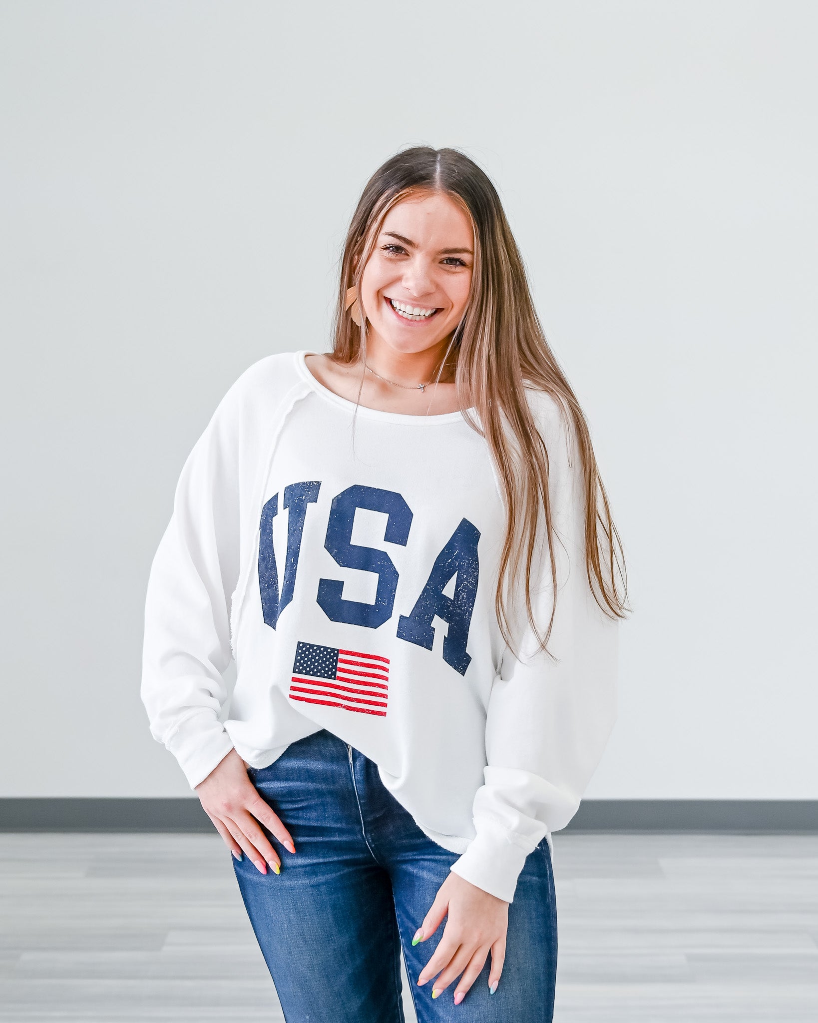 USA Long Sleeve Crop Top