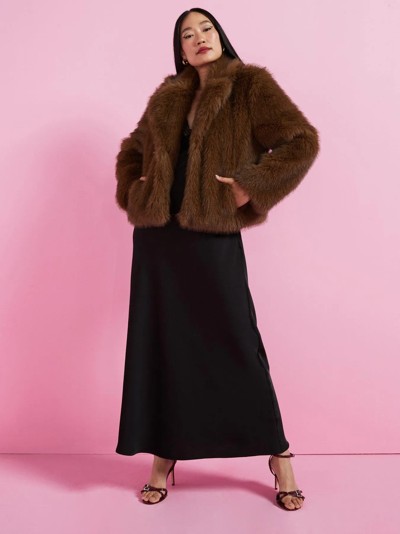 V by Very Faux Fur Jacket - Brown