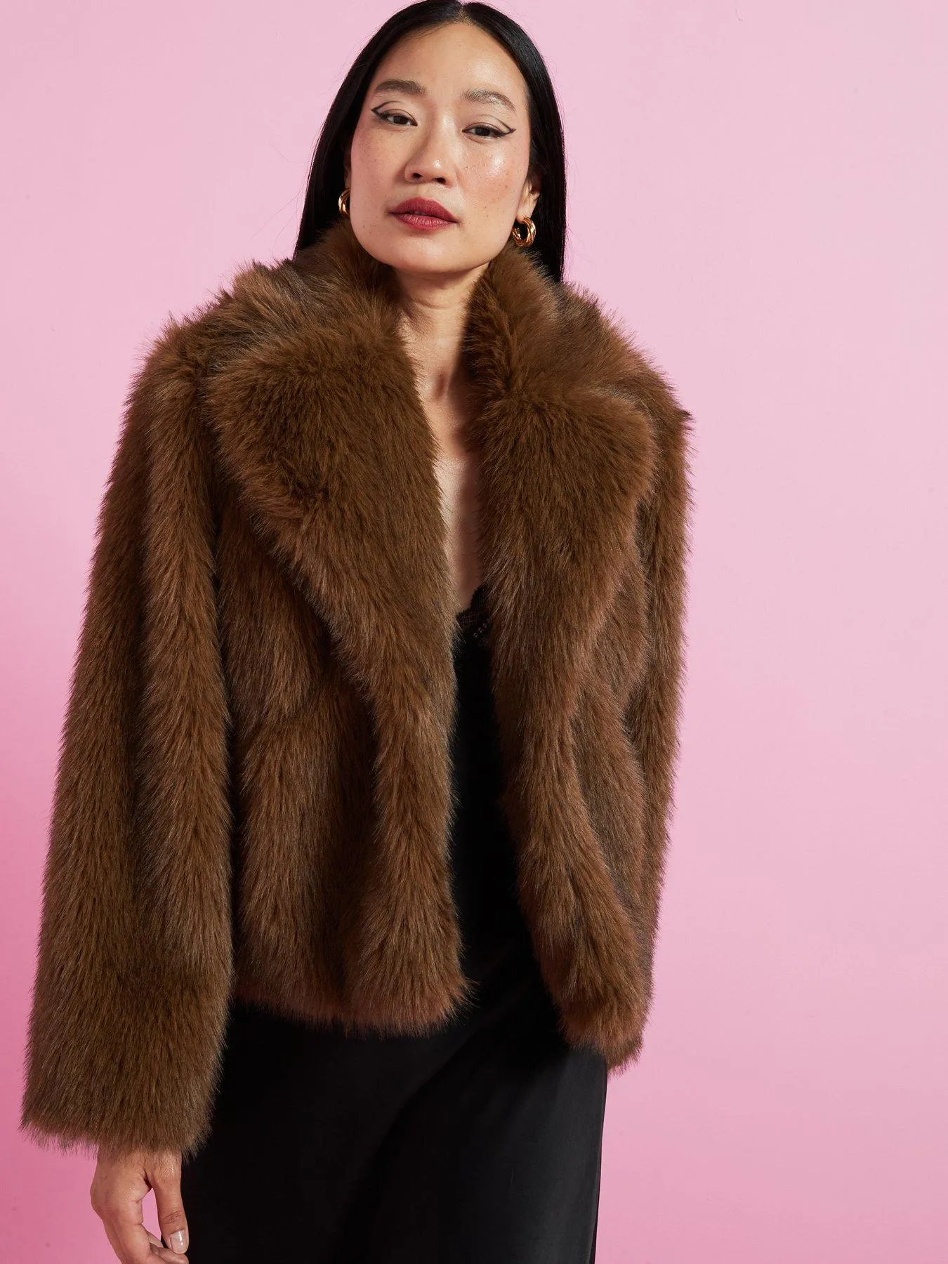 V by Very Faux Fur Jacket - Brown