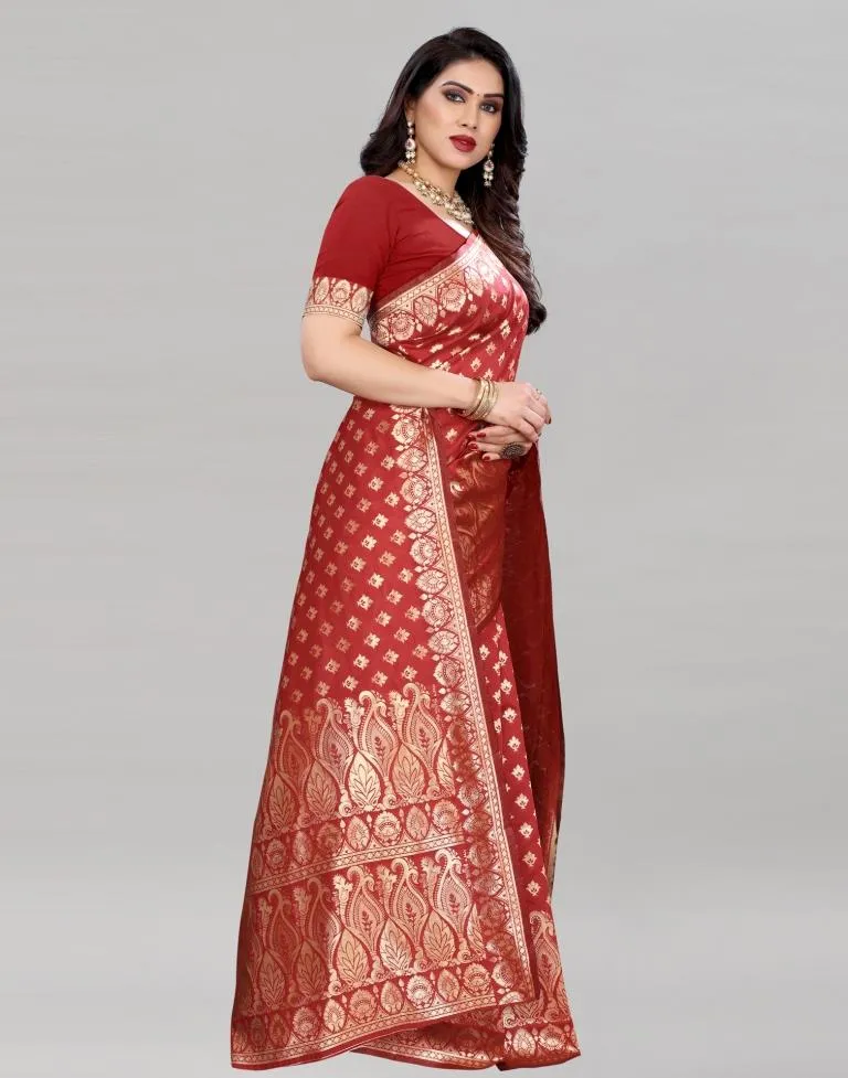 Voguish Red Banarasi Saree